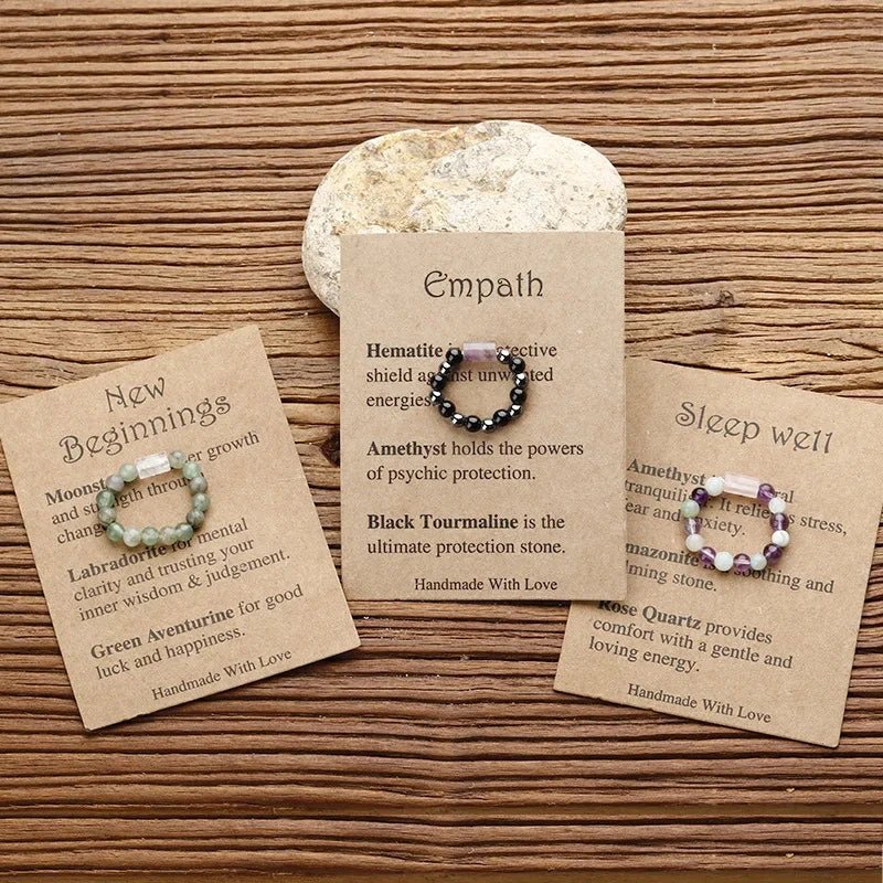 Handmade Chakra Healing Beaded Ring – Amethyst & Tiger Eye Crystal Stretch Ring - ClarityOasis.com