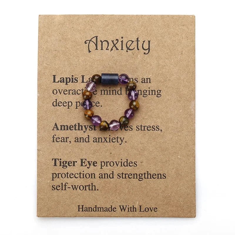 Handmade Chakra Healing Beaded Ring – Amethyst & Tiger Eye Crystal Stretch Ring - ClarityOasis.com