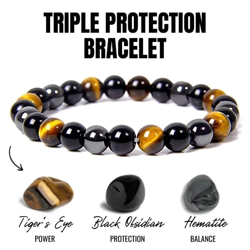 Natural Black Obsidian Hematite & Tiger Eye Bead Bracelet – Magnetic Health & Soul Protection Jewelry - ClarityOasis.com