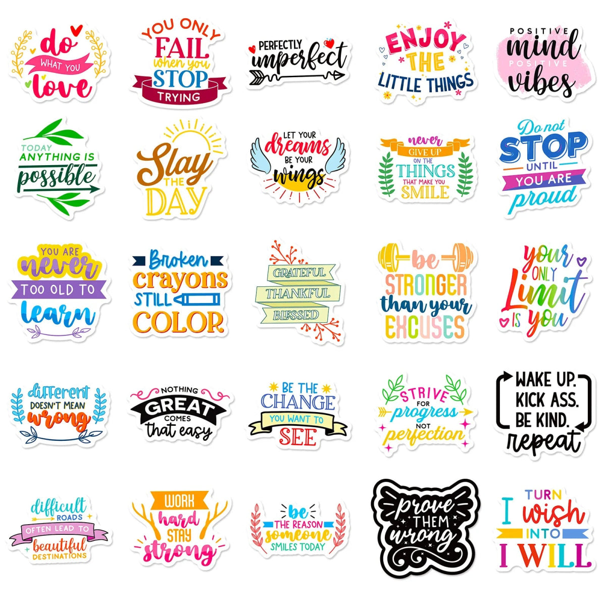 50 PCS Motivational Text Stickers – Waterproof & Inspirational Vinyl Decals - ClarityOasis.com