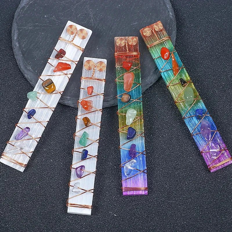 7 Chakra Selenite Stick - 1pc | Natural Crystal Energy Clearing & Healing Wand - ClarityOasis.com