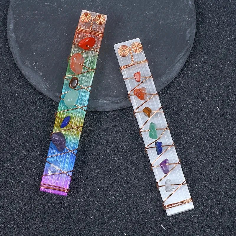 7 Chakra Selenite Stick - 1pc | Natural Crystal Energy Clearing & Healing Wand - ClarityOasis.com