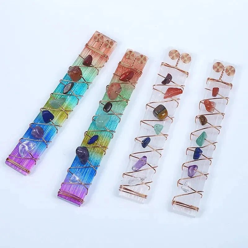 7 Chakra Selenite Stick - 1pc | Natural Crystal Energy Clearing & Healing Wand - ClarityOasis.com