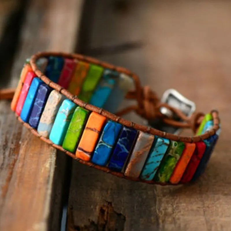 Bohemian Multicolor 7 Chakra Healing Stone Bracelet – Woven Leather Wrap - ClarityOasis.com