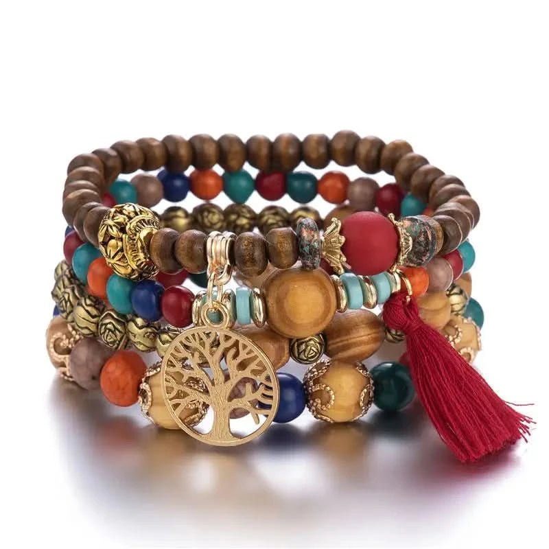 Bohemian Tree of Life Bracelet Set – Vintage Charm & Wood Beads - ClarityOasis.com