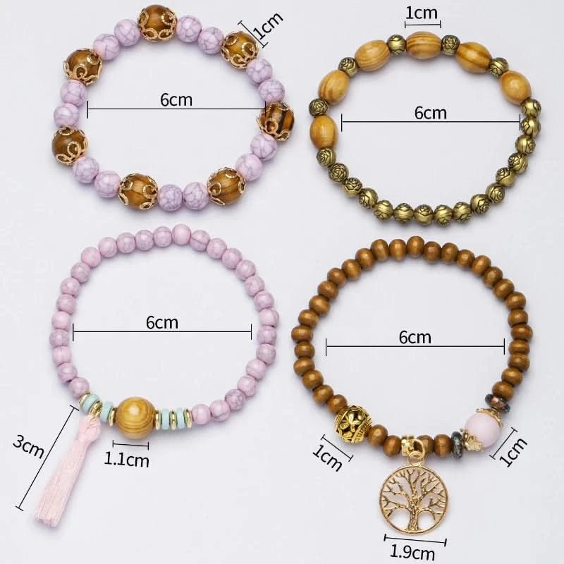 Bohemian Tree of Life Bracelet Set – Vintage Charm & Wood Beads - ClarityOasis.com