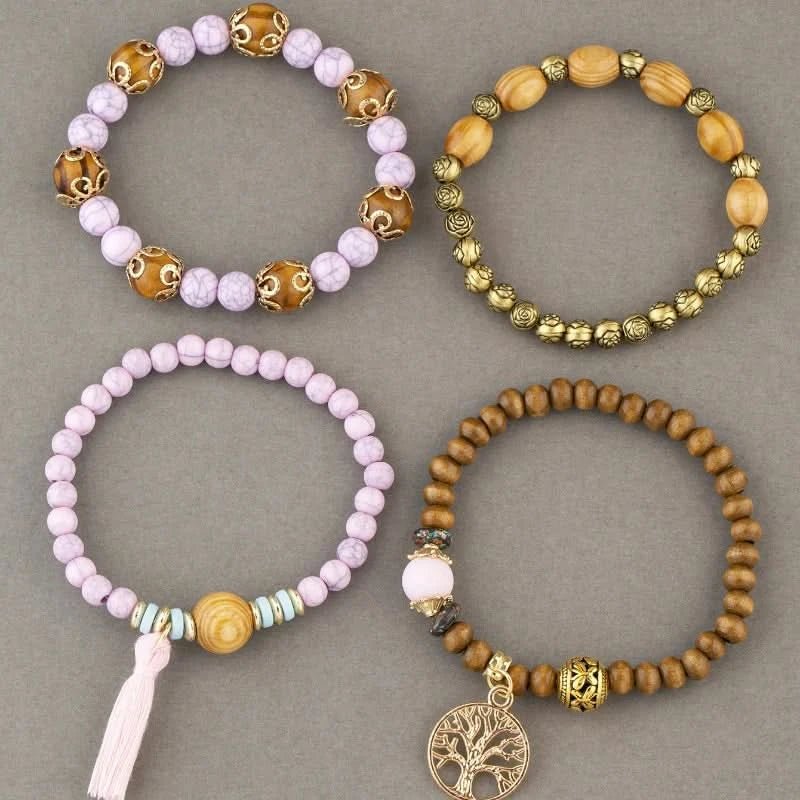 Bohemian Tree of Life Bracelet Set – Vintage Charm & Wood Beads - ClarityOasis.com