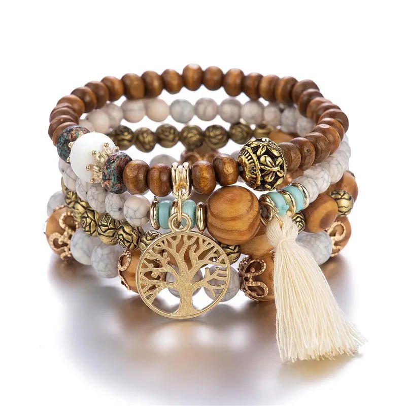 Bohemian Tree of Life Bracelet Set – Vintage Charm & Wood Beads - ClarityOasis.com