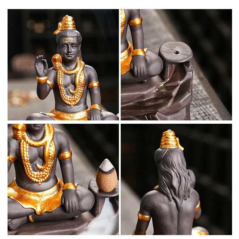 Shiva Buddha Backflow Incense Burner | Handmade Purple Clay Incense Holder - ClarityOasis.com