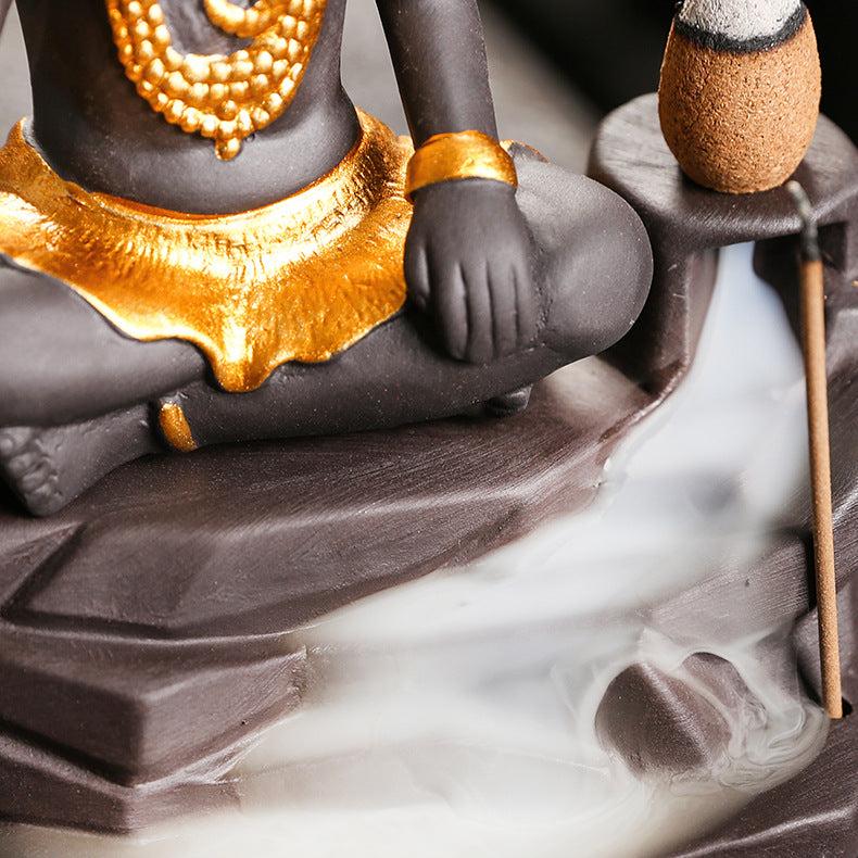 Shiva Buddha Backflow Incense Burner | Handmade Purple Clay Incense Holder - ClarityOasis.com