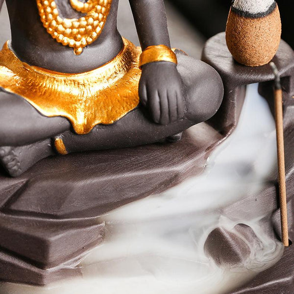 Shiva Buddha Backflow Incense Burner | Handmade Purple Clay Incense Holder - ClarityOasis.com