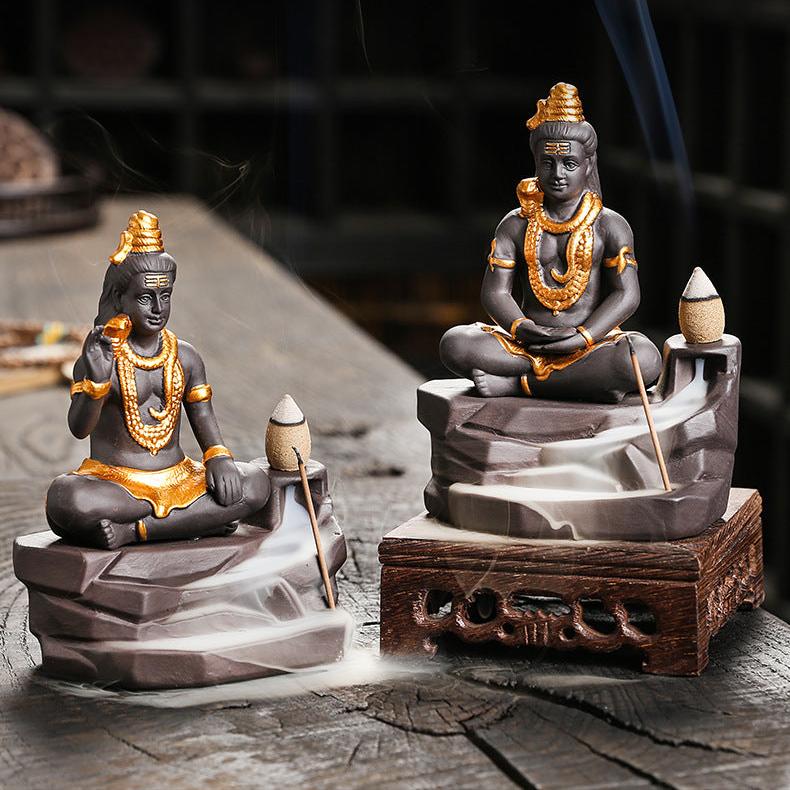 Shiva Buddha Backflow Incense Burner | Handmade Purple Clay Incense Holder - ClarityOasis.com