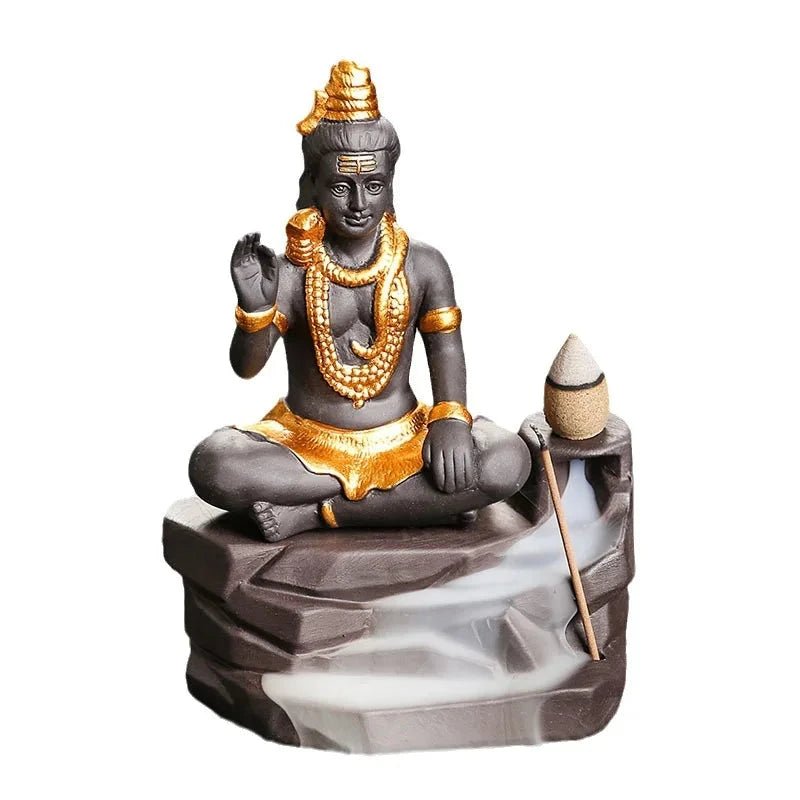 Shiva Buddha Backflow Incense Burner | Handmade Purple Clay Incense Holder - ClarityOasis.com