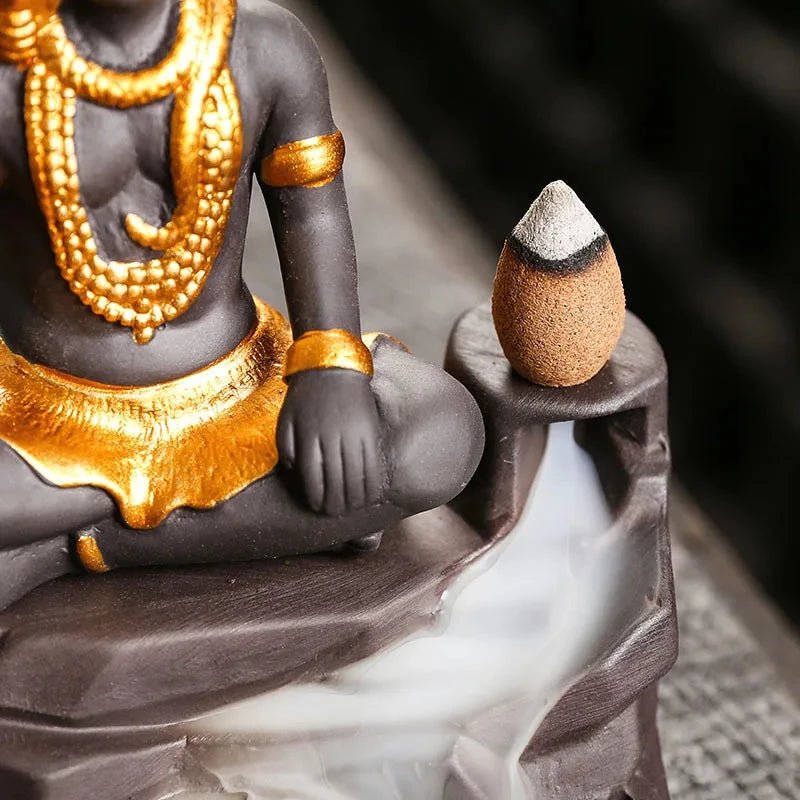 Shiva Buddha Backflow Incense Burner | Handmade Purple Clay Incense Holder - ClarityOasis.com