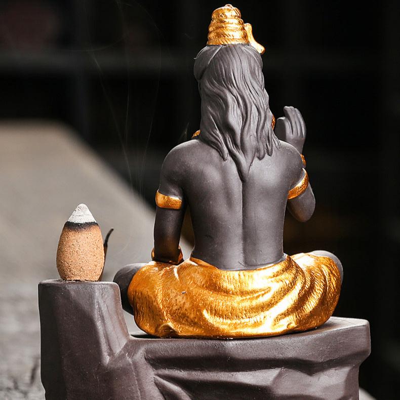 Shiva Buddha Backflow Incense Burner | Handmade Purple Clay Incense Holder - ClarityOasis.com