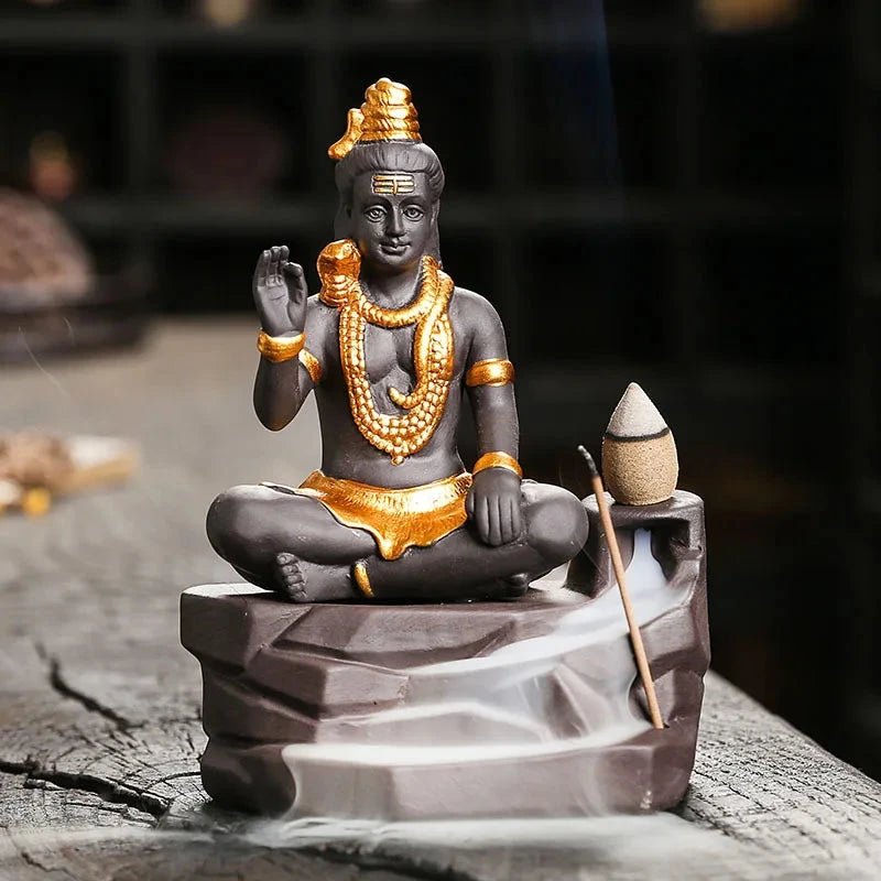 Shiva Buddha Backflow Incense Burner | Handmade Purple Clay Incense Holder - ClarityOasis.com