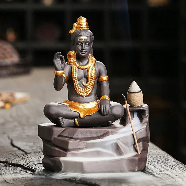 Shiva Buddha Backflow Incense Burner | Handmade Purple Clay Incense Holder - ClarityOasis.com