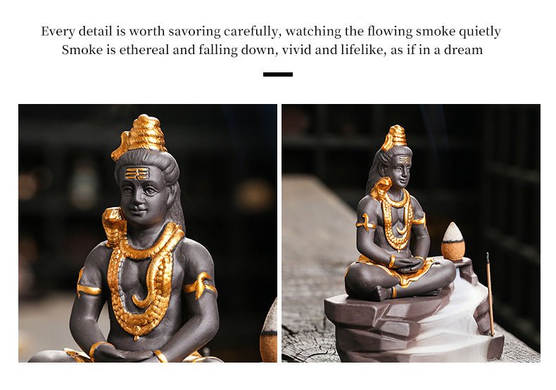 Shiva Buddha Backflow Incense Burner | Handmade Purple Clay Incense Holder - ClarityOasis.com