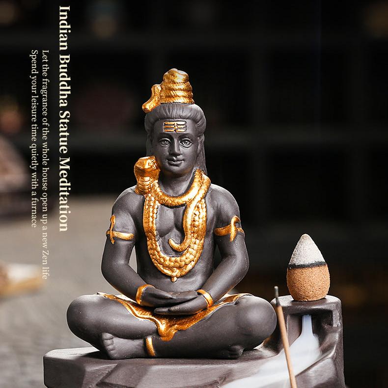 Shiva Buddha Backflow Incense Burner | Handmade Purple Clay Incense Holder - ClarityOasis.com