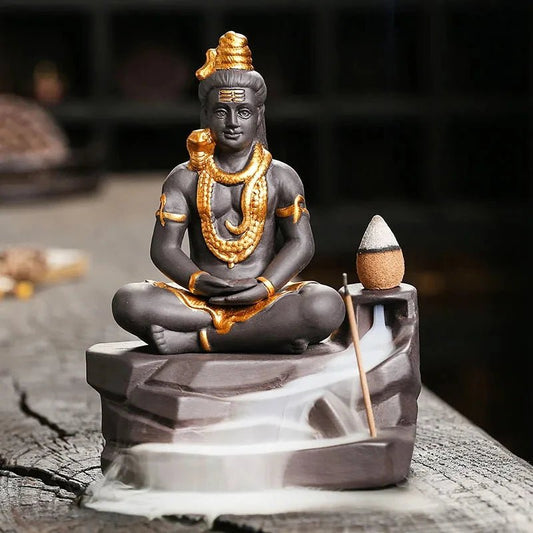 Shiva Buddha Backflow Incense Burner | Handmade Purple Clay Incense Holder - ClarityOasis.com