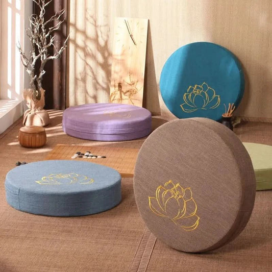 Yoga Meditation Cushion Linen – Japanese Tatami Yoga Backrest Pillow, Round & Washable - ClarityOasis.com