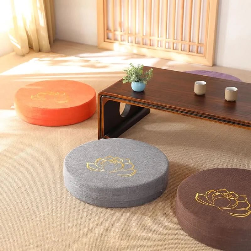 Yoga Meditation Cushion Linen – Japanese Tatami Yoga Backrest Pillow, Round & Washable - ClarityOasis.com