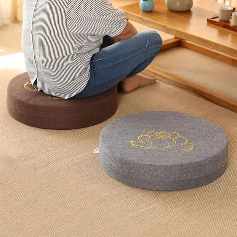 Yoga Meditation Cushion Linen – Japanese Tatami Yoga Backrest Pillow, Round & Washable - ClarityOasis.com