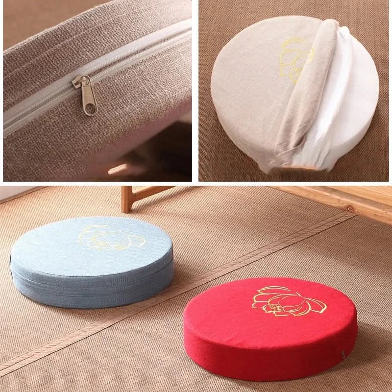 Yoga Meditation Cushion Linen – Japanese Tatami Yoga Backrest Pillow, Round & Washable - ClarityOasis.com