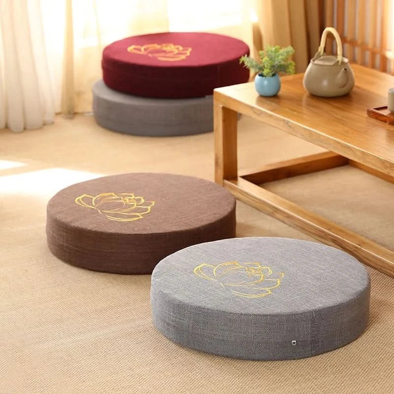 Yoga Meditation Cushion Linen – Japanese Tatami Yoga Backrest Pillow, Round & Washable - ClarityOasis.com