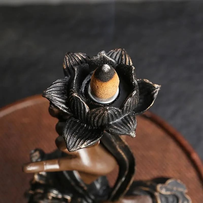 Zen Buddha Hand Resin Incense Burner – Backflow Waterfall Ornament - ClarityOasis.com