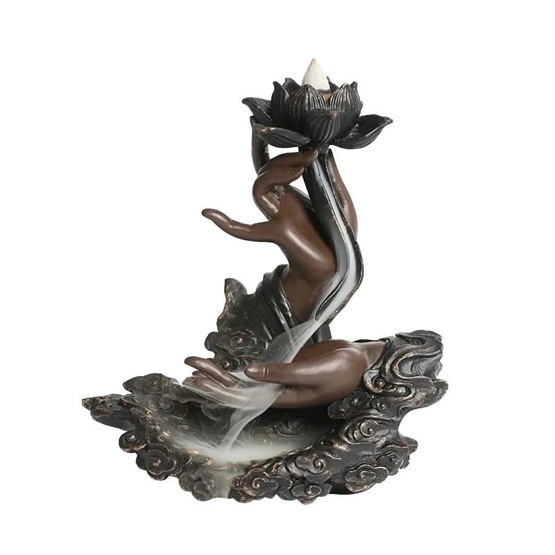 Zen Buddha Hand Resin Incense Burner – Backflow Waterfall Ornament - ClarityOasis.com